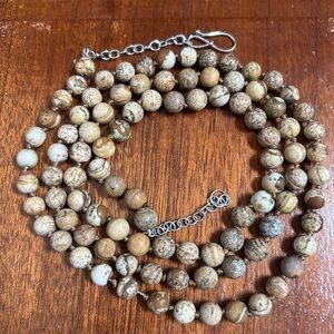 Jasper bead necklace with adjustable silver closure